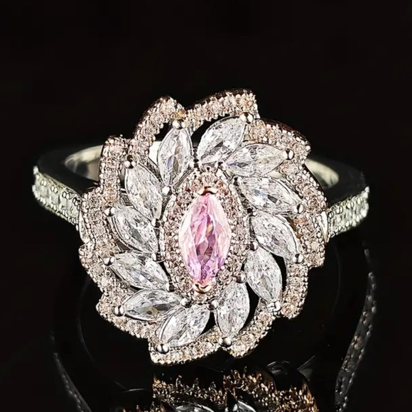 Pink Marquise Cut Cubic Zirconia, Vintage-Inspired Engagement, Wedding, Ring - Picture 3 of 8